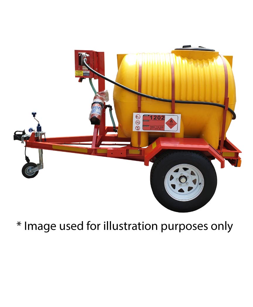 1000l Diesel trailer 85lpm 12v (Piusi) horizontal unbraked