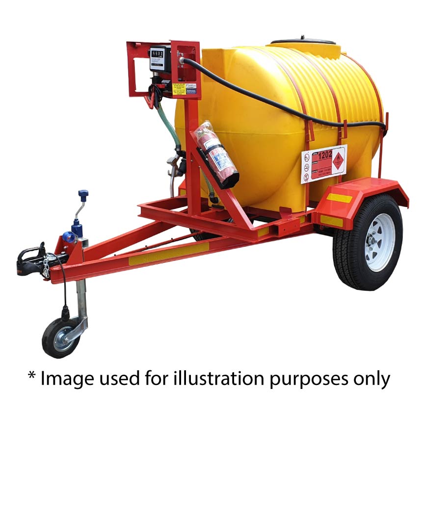 1000l Diesel trailer 85lpm 12v (Piusi) horizontal unbraked
