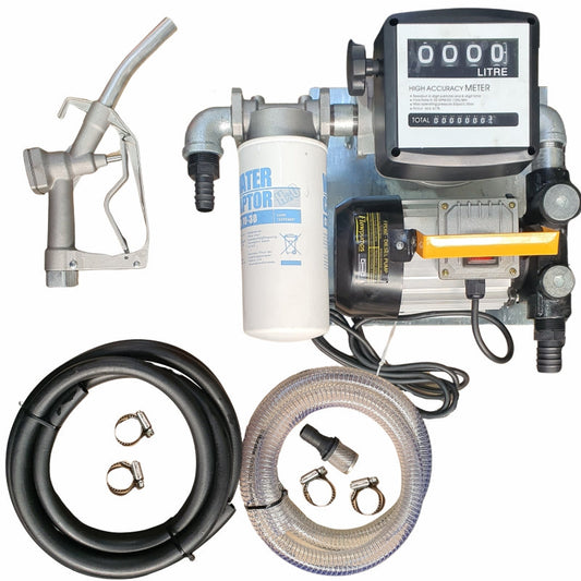 60lt - 220v Diesel pump kit with water absorbent filter - Fully assembled on wall-mount plate